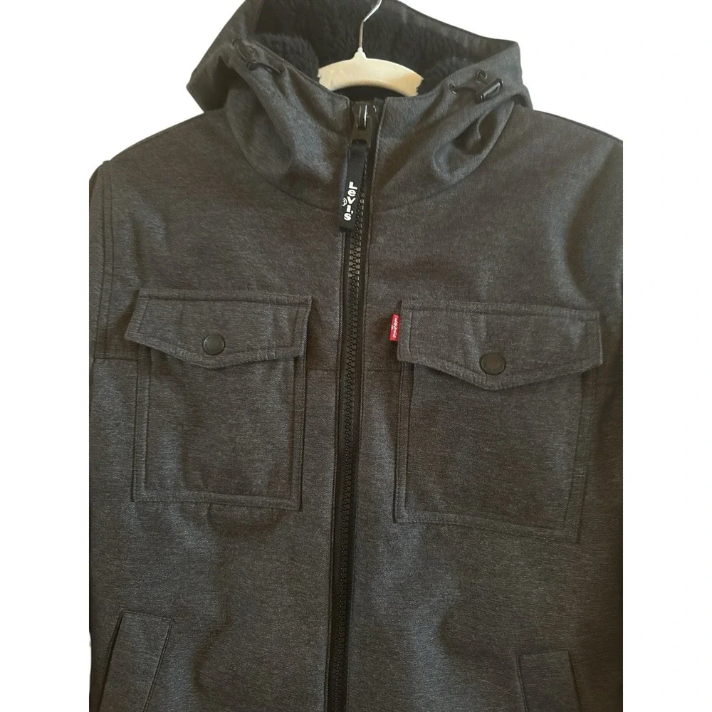 Levi's Men's Soft Shell Graphite Gray Extra Small Hooded Sherpa Lined Storm Coat